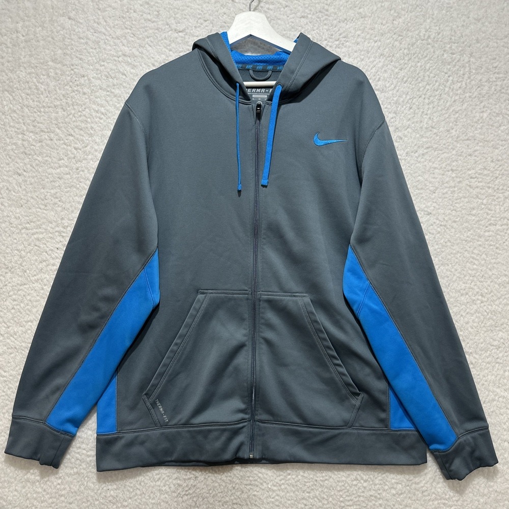 Nike 465786-481 Hoodie Men's Gray Blue Therma Fit Full Zip Jacket Size XL